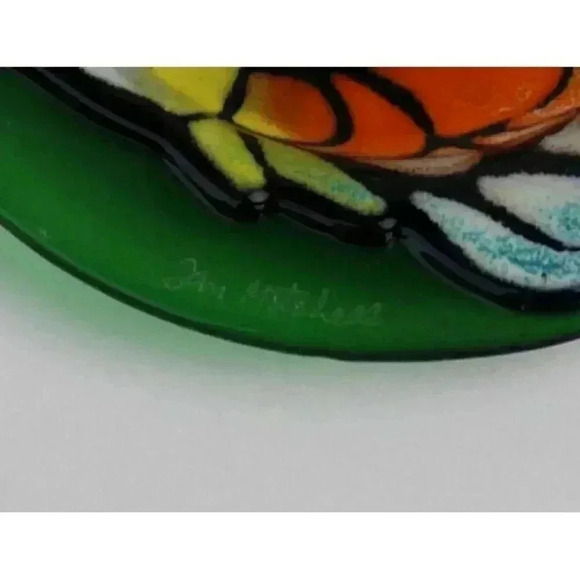 Vintage Signed Jan Michael Green Glass Fish Tropical Trinket Jewelry Plate - Picture 2 of 2